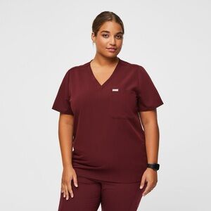 Figs Catarina One-Pocket Scrub Top-Burgundy